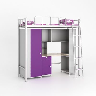 Student dormitory furniture purple white double spell multi-functional apartment bed with a desk
