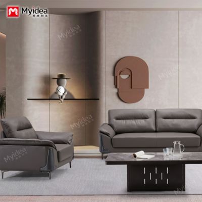 kaufen Bürosofa und Couchtisch, moderne Geschäftsrezeption, leichte Luxus-Leder-Drei-Sitzer-Sofa online manufacture