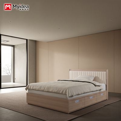 Modern Minimalist Multifunctional Bed with Drawer Cabinet, Cream Wind Leather Art Bed, Small-sized Three Drawer Double Bed