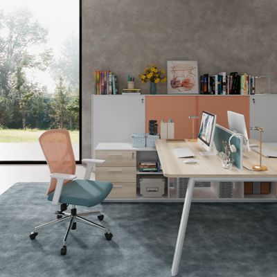 Foshan office furniture factory staff desk facing two people with cabinet, lockable office desk, screen style computer desk