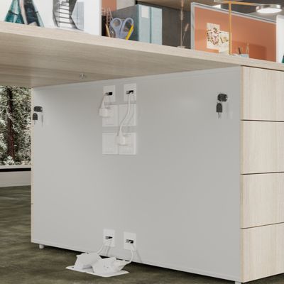 Two People Facing Each Other, Four People, Office Desk With Drawers, Company Staff Desk With Desk Screen, Staff Desk, Computer Desk