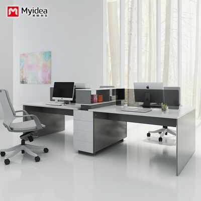 4-person staff desk with storage drawers, white glossy painted office desk