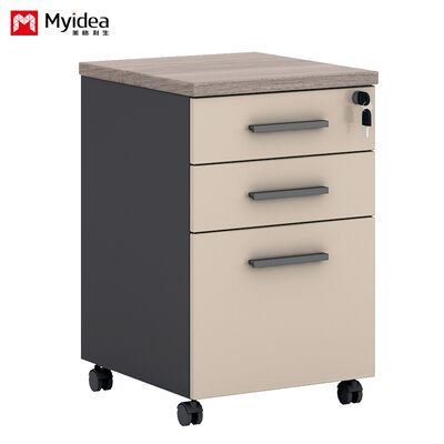 Low cabinet, office storage cabinet, melamine board, three drawer cabinet with wheels, key lock setting