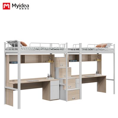 kaufen Schlafsaal mit Schlafbett, Schreibtisch, Lagerraum, Treppe, Zwei-Personen-Eisenschlafzimmer, Stahlholzkombination online manufacture