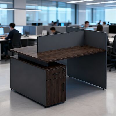 Modern Wooden Workstation Desks with Storage Space Facing Each Other Freestanding Design Easy Assembly