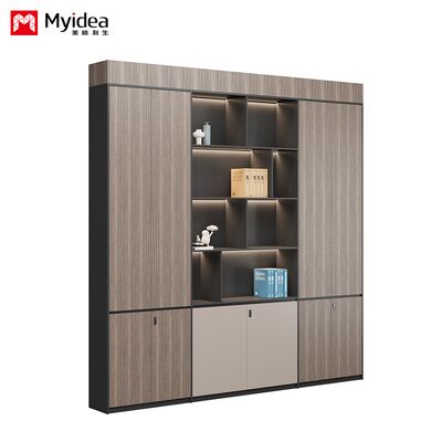 Glass Door Filing Cabinet, Office Back Cabinet with Light Strip Filing Cabinet