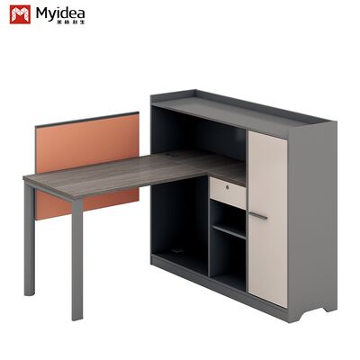 Two Staff Members Facing Each Other, Office Desk, Bright Color Screen,Storage Cabinet with Unique Shape