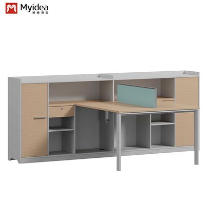 Two Staff Members Facing Each Other, Office Desk, Bright Color Screen,Storage Cabinet with Unique Shape