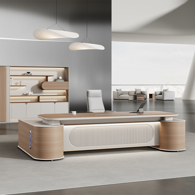 kaufen PVC-beschichtetes geschwungenes Schreibtisch Chef Schreibtisch gestrichener Prozess Schreibtisch mit sprachgesteuerter Umgebungsbeleuchtung online manufacture