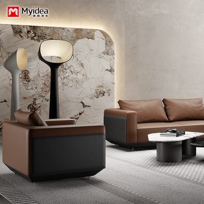 kaufen Nordic Minimalismus Ledersofa Set Büro Schlafzimmer Traditionelles Sektionsdesign Metallbeine Ein-/Drei-Sitze Sofas online manufacture