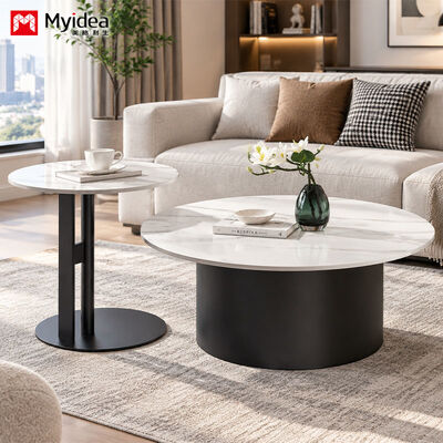 Besorgen 2-teiliges Nesting-Kafetafel-Set für Wohnzimmer und Büro, Sintersteinoberfläche mit Karbonstahlbeinen aus schwarzem Sand, platzsparendes großes und kleines Kombinationsdesign online manufacture