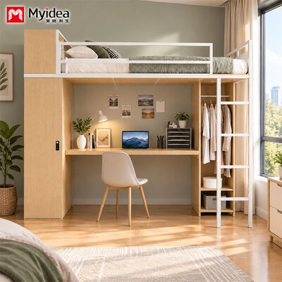 Besorgen Metal-Wood Loft Bunk Bed with Desk & Large Storage, Heavy-Duty Steel-Wood Structure, Ideal for Apartment, Dormitory & Hostel Use online manufacture