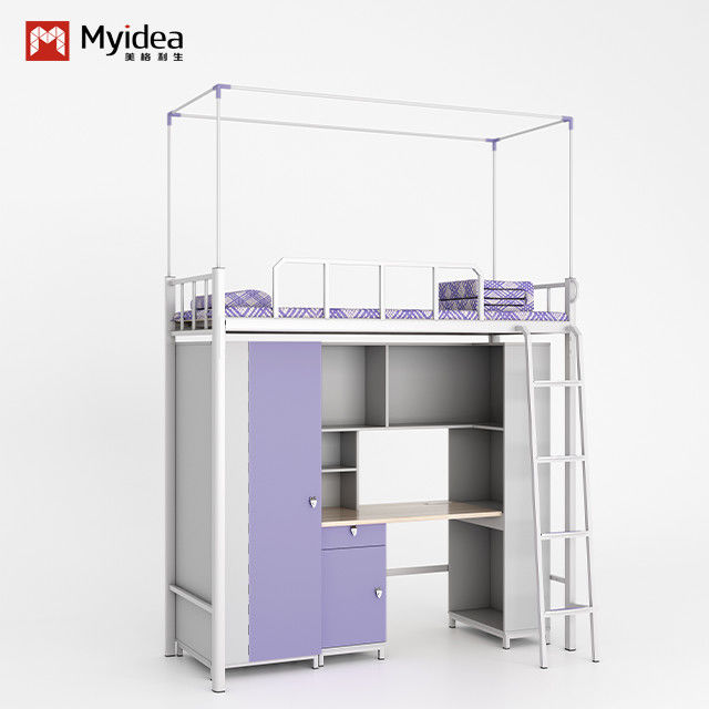 Student dormitory furniture purple white double spell multi-functional apartment bed with a desk