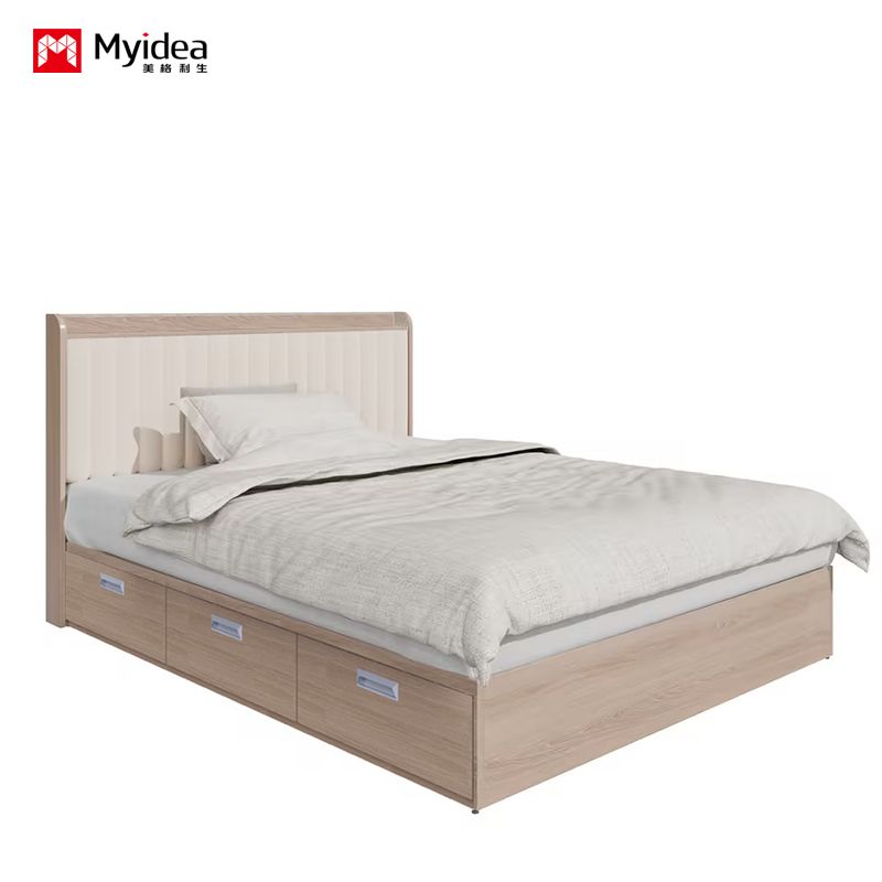 Modern Minimalist Multifunctional Bed with Drawer Cabinet, Cream Wind Leather Art Bed, Small-sized Three Drawer Double Bed