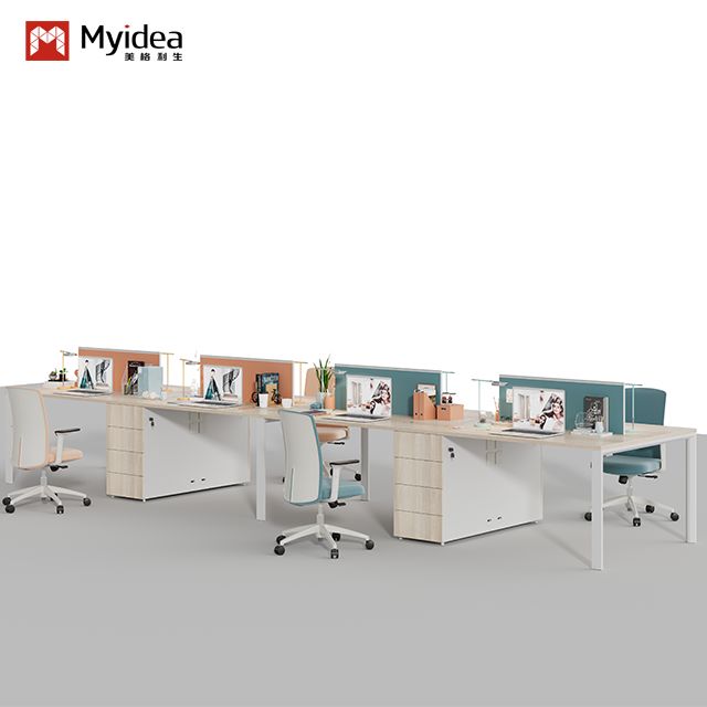 Two People Facing Each Other, Four People, Office Desk With Drawers, Company Staff Desk With Desk Screen, Staff Desk, Computer Desk