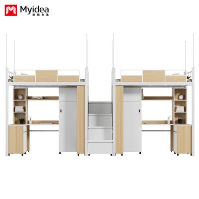 Bett und Tisch, Großer Stauraum, Verdickte Arbeitsplatte, Runde Nägel, Versiegelte Kanten für Aufbewahrung, Treppen und Hohe Schutzgitter