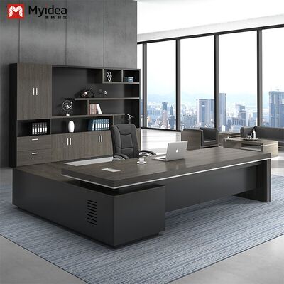 Moderner umweltfreundlicher L-förmiger Executive-Computertisch mit großvolumigem Unterschrank